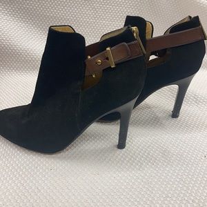Black Suede COACH Ankle Boots with Brown Buckle